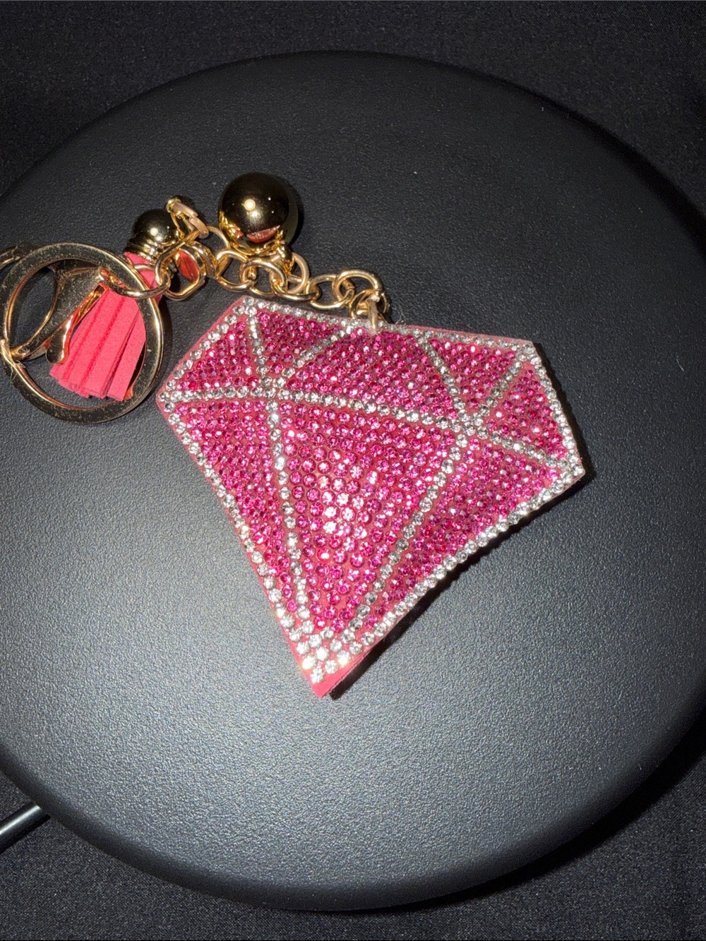 Pink Crystal Diamond-Shaped Brooch Pin with Gold Accents - Women Jewelry